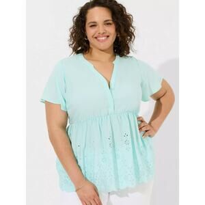Torrid womens plus 18/20 aqua blue short sleeve boho embroidered blouse top new